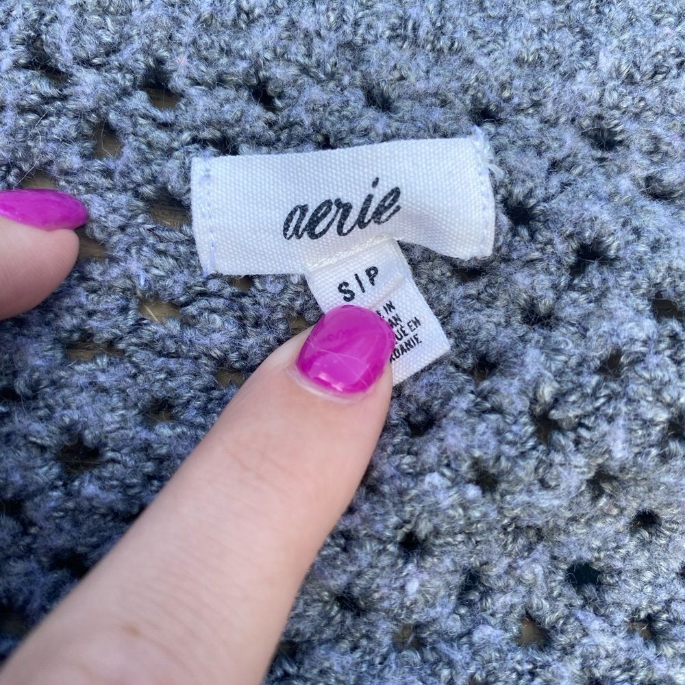Aerie small grey chunky v neck sweater open knit cozy oversized - Picture 4 of 8